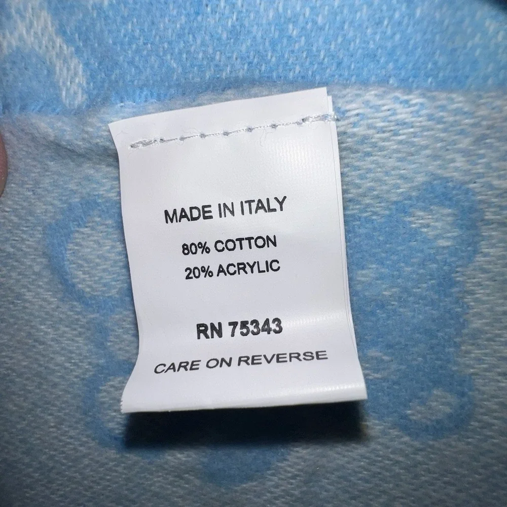 Baby Blanket Blue Teddy Bear La Copertina ITALY Cotton Blend Fringe Receiving